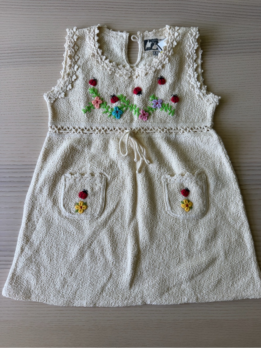 SEÑORA CABALLERO Kids Knit Dress Cream NWOT Size 4 /Made in Peru